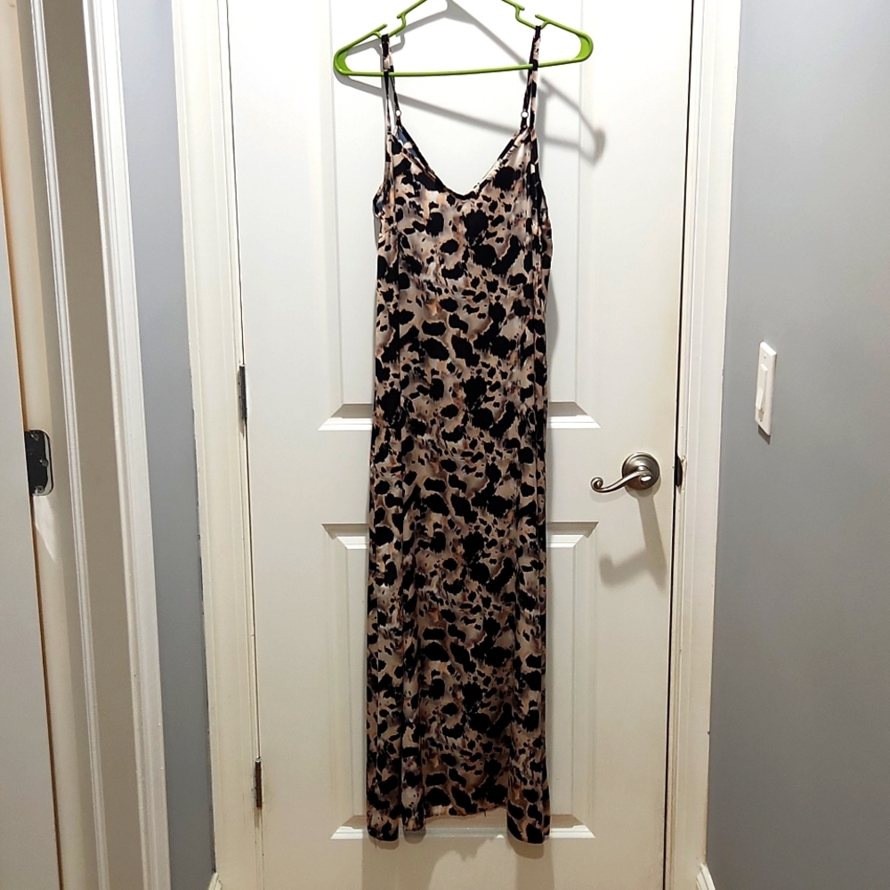 Long silk animal print dress